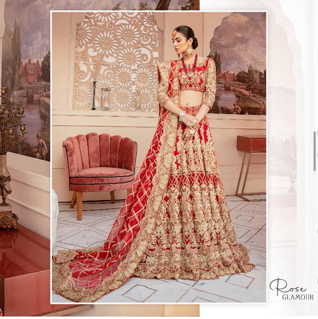 Imrozia Premium Embroidery – (Original)3-Piece Lengha Choli Suit ( Same as Model) Bridal Collection | Red | Sizes S-M-L