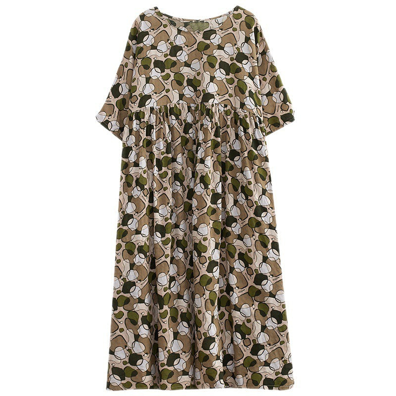 Summer New Artistic Large Size Loose Bohemian Short Sleeve Dress For Women